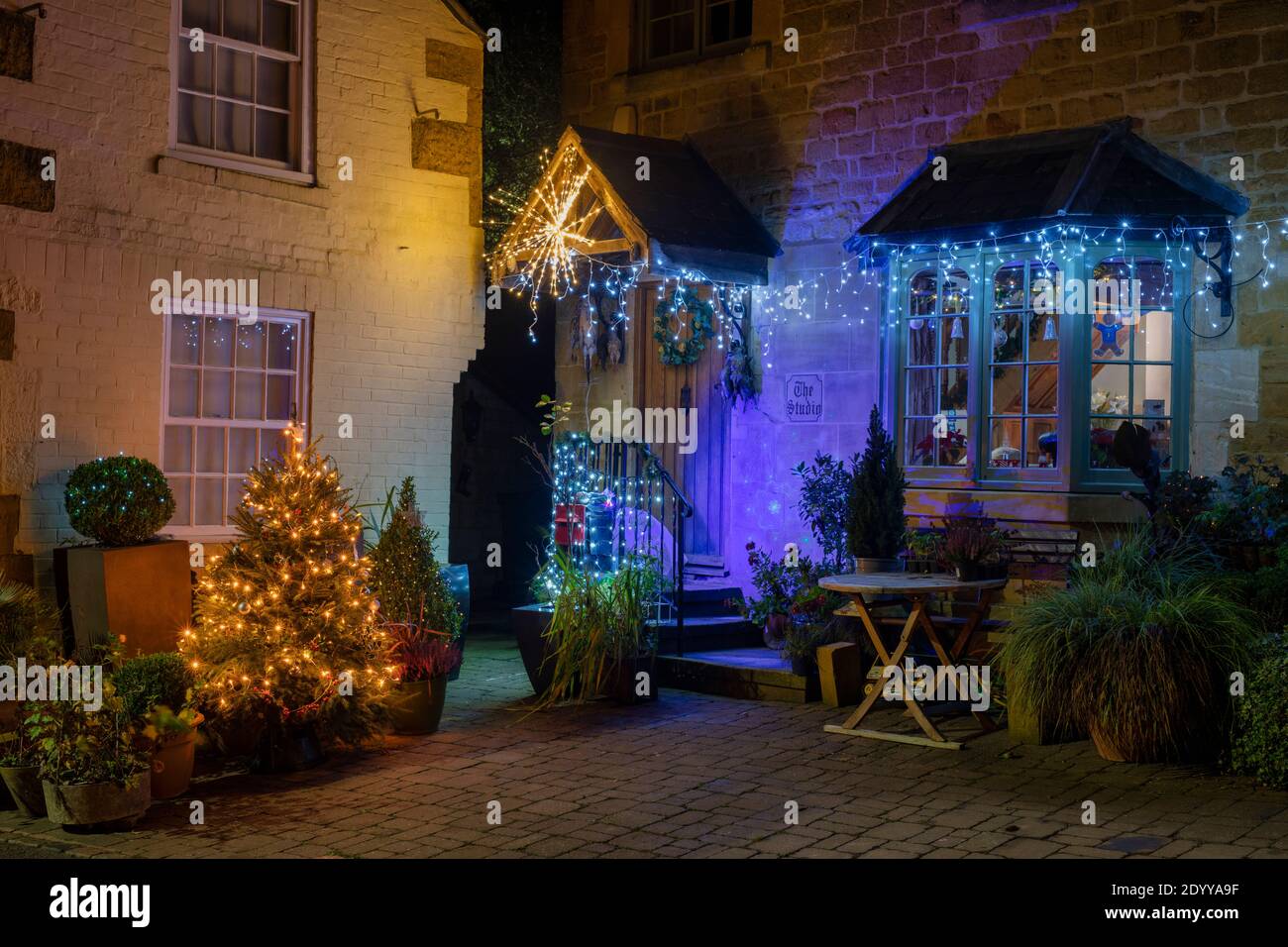 Christmas House Lights Outside England High Resolution Stock