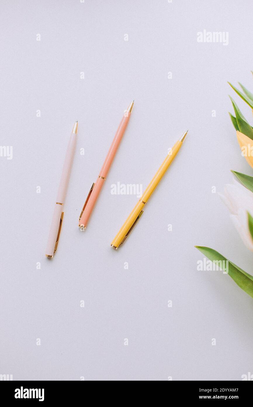 colorful pens shown on white Stock Photo