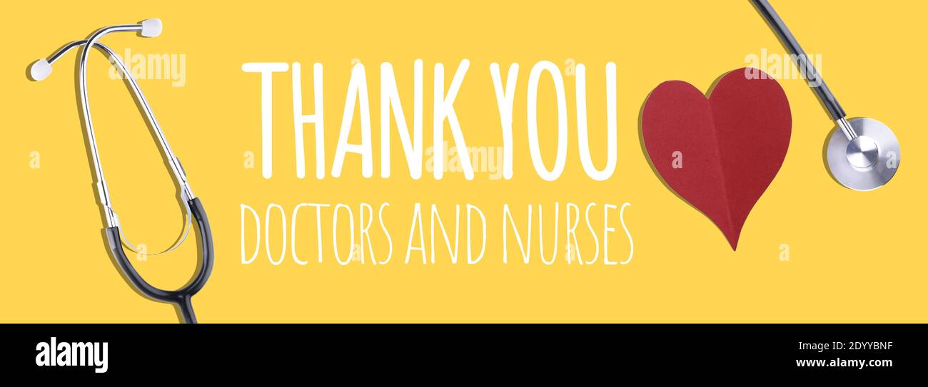 Thank You Medical Staff Message With Stethoscope And Red Hearts Banner Stock Photo Alamy
