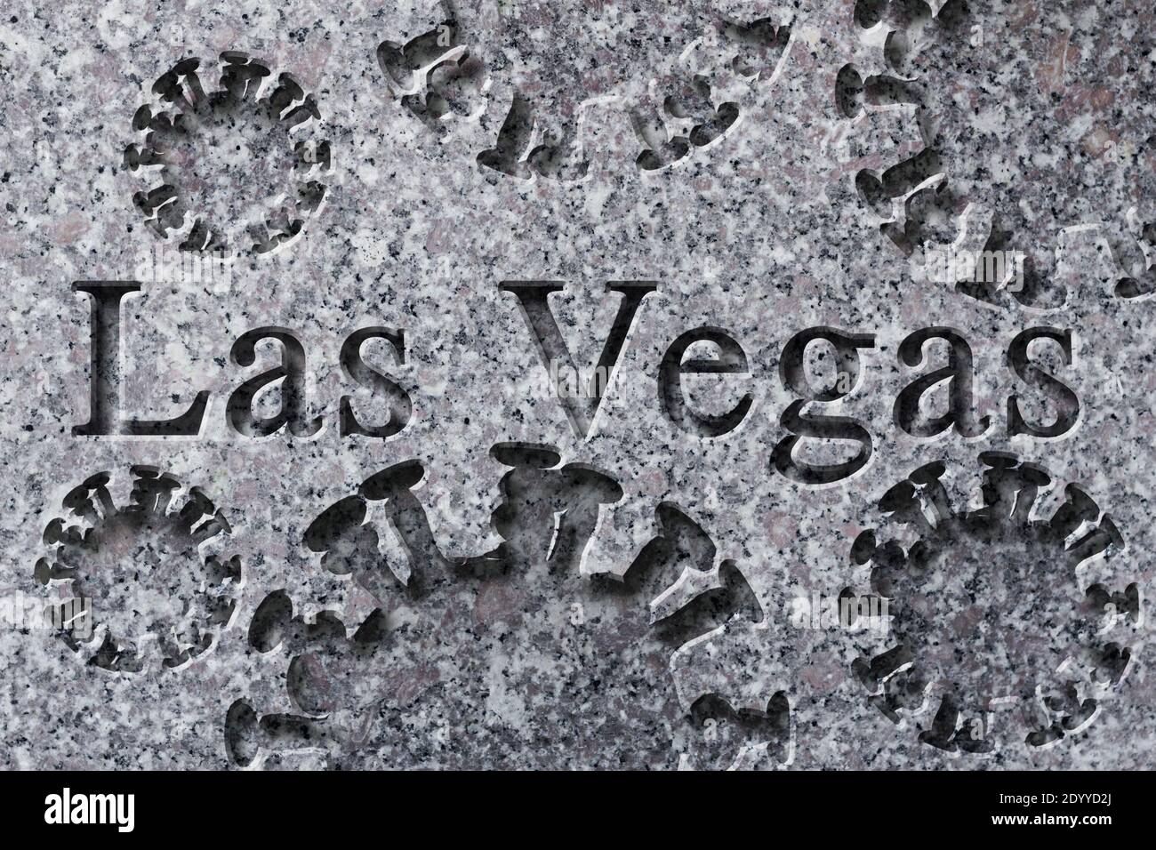 Engraving spelling the city Las Vegas on textured old surface