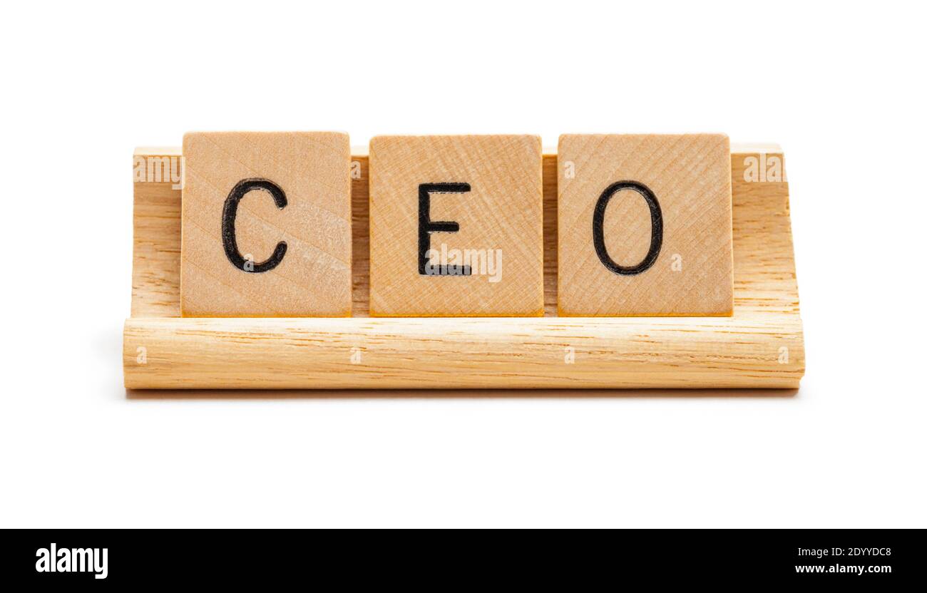 Wood Letter Blocks Spelling Out CEO Cut Out on White. Stock Photo