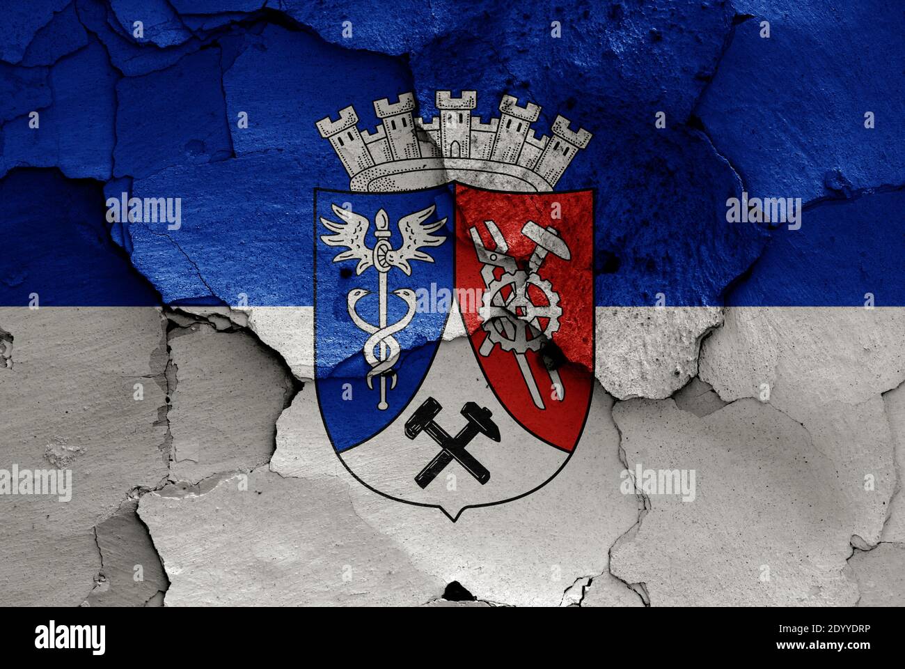 flag of Oberhausen painted on cracked wall Stock Photo