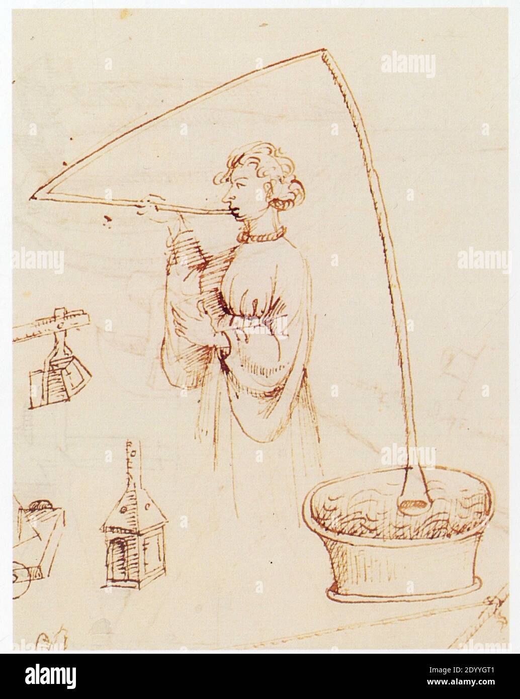 Mariano di Jacopo,dit Taccola.Mise en route d'un siphon par aspiration. Stock Photo