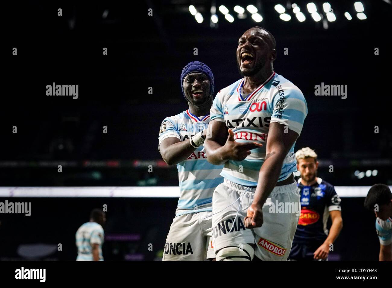 Jordan Joseph R92 celebrates his try with Ibrahim Diallo during