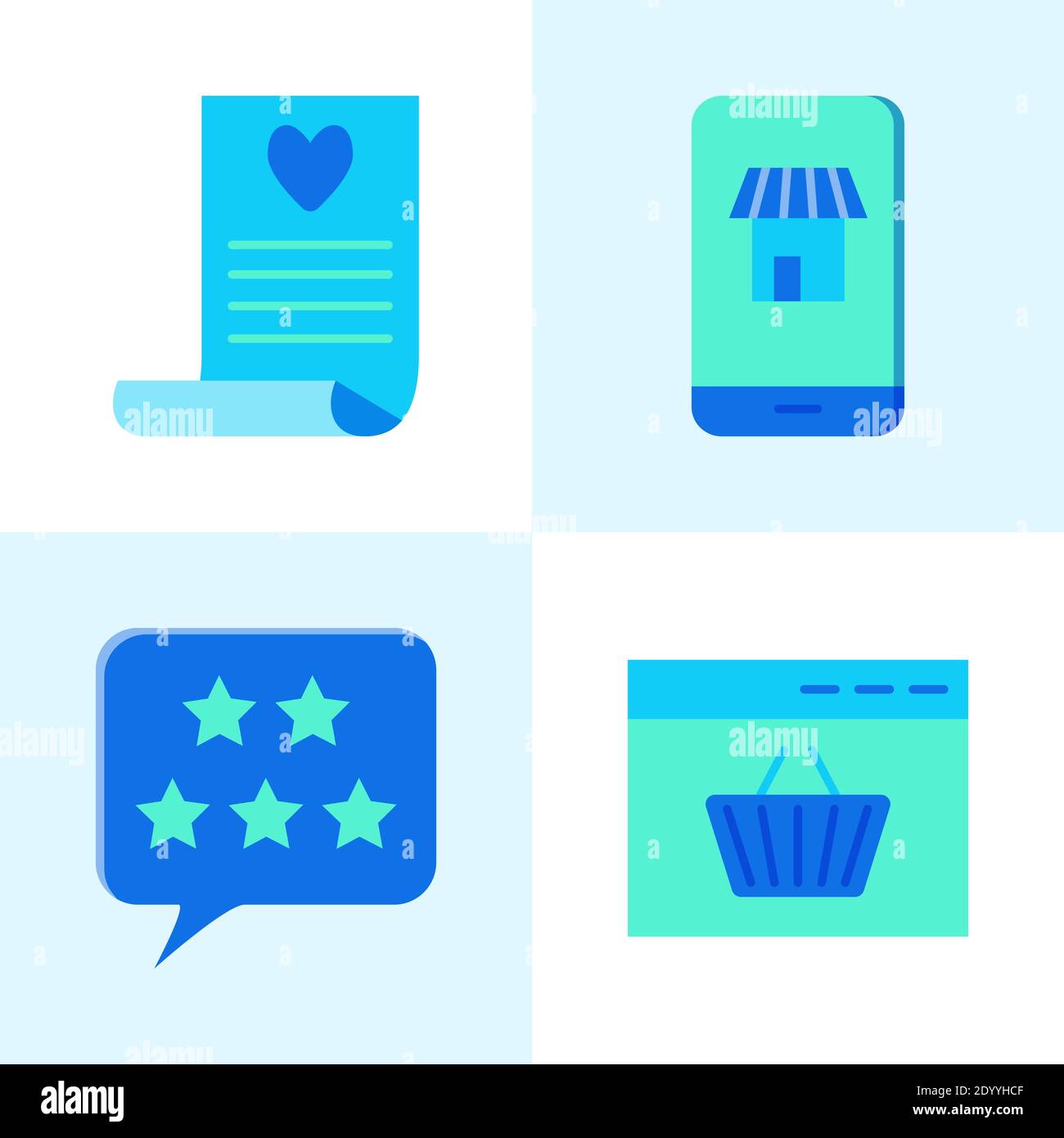 Internet commerce icon set in flat style. Mobile shop, buying online ...