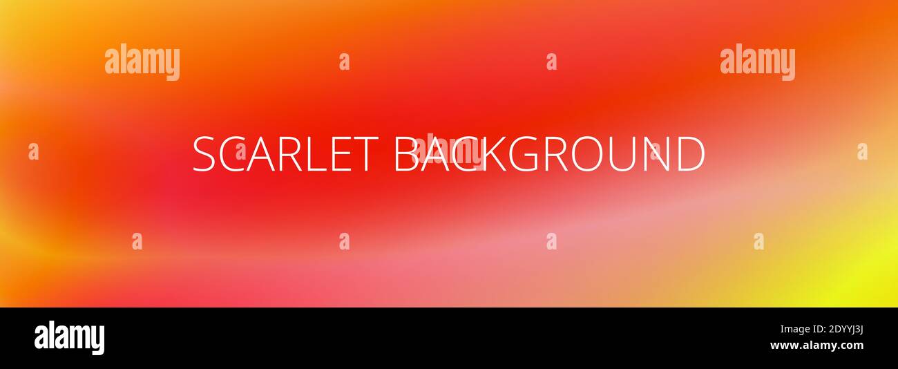 Abstract blurred scarlet background with gradient to yellow orange. Wide vector graphic pattern Stock Vector