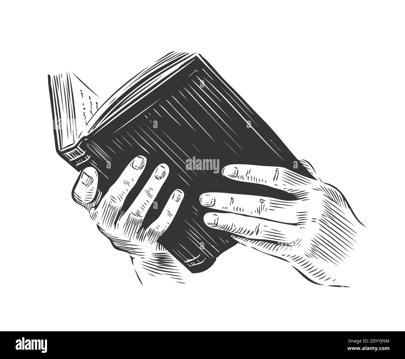 Open book in hand, sketch vintage vector illustration Stock Vector