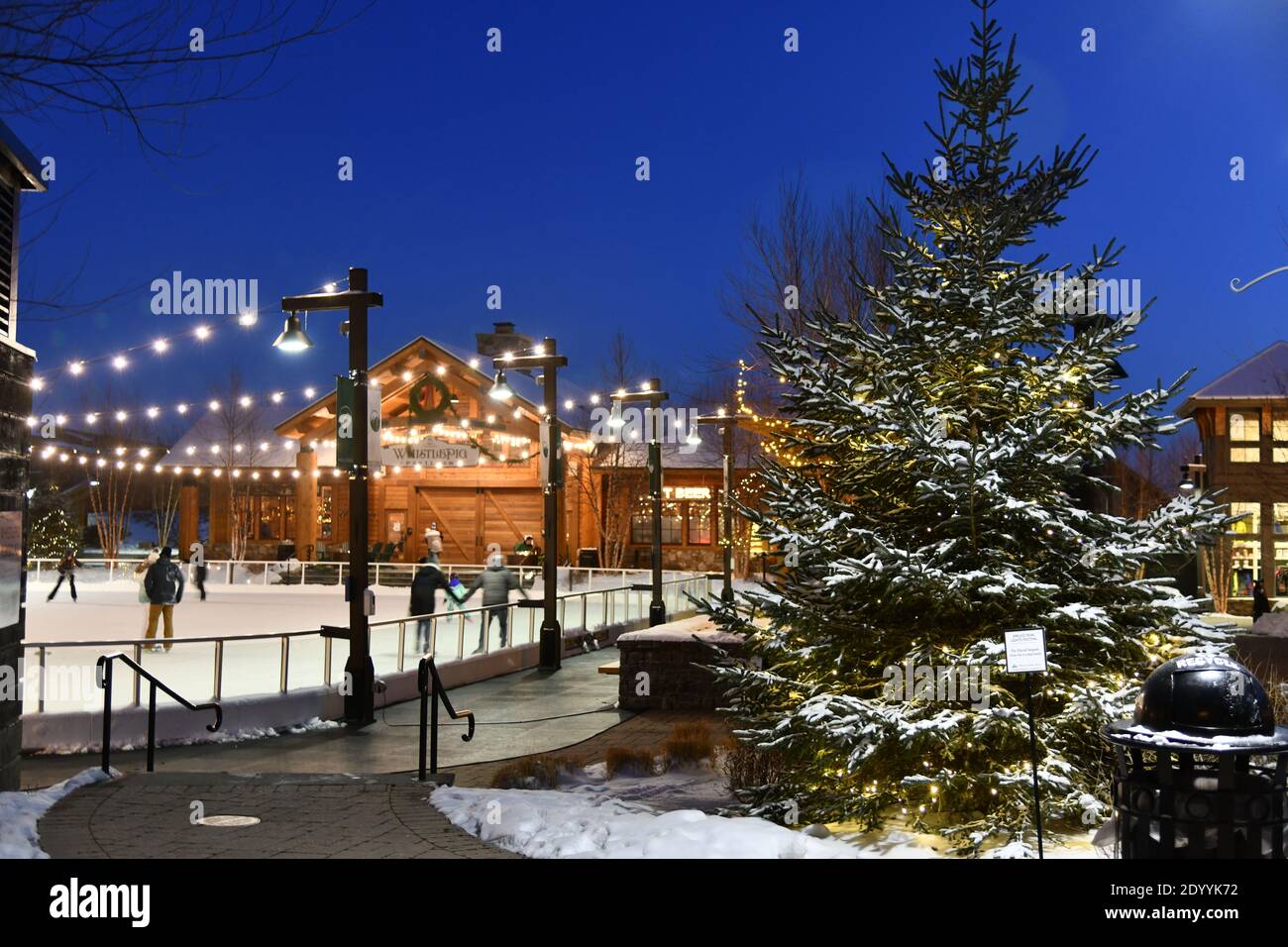 Stowe Mountain Ski Resort in Vermont, Ice Skating rink at Spruce peak