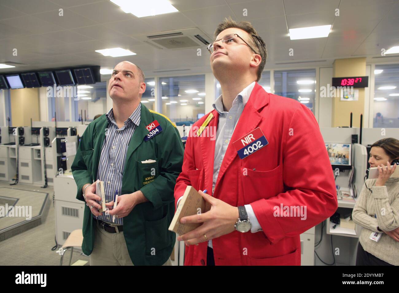 Great Britain/London/NYMEX Europe /Traders looking  at to a stock monitor. Stock Photo