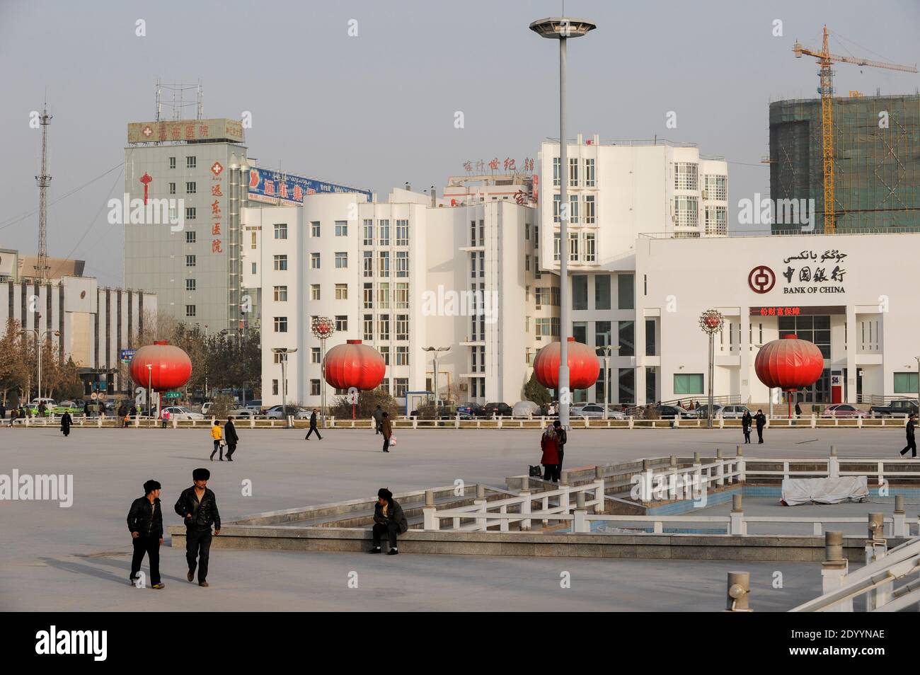 CHINA, autonomous province Xinjiang , Bank of China at people´s Park in city Kashgar where uyghur people are living / CHINA, autonome Provinz Xinjiang , Kashgar, Bank of China, in Xinjiang lebt das Turkvolk der Uiguren Stock Photo