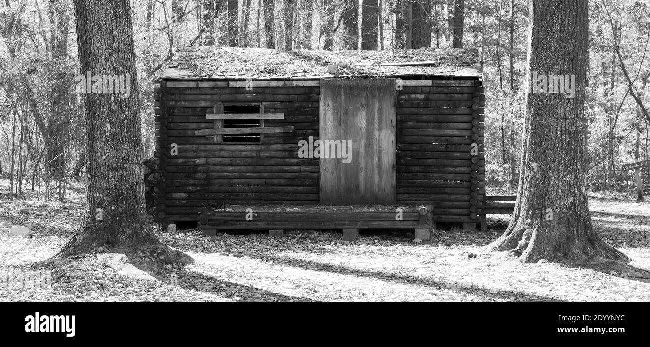 The cabin in the woods Black and White Stock Photos & Images - Alamy