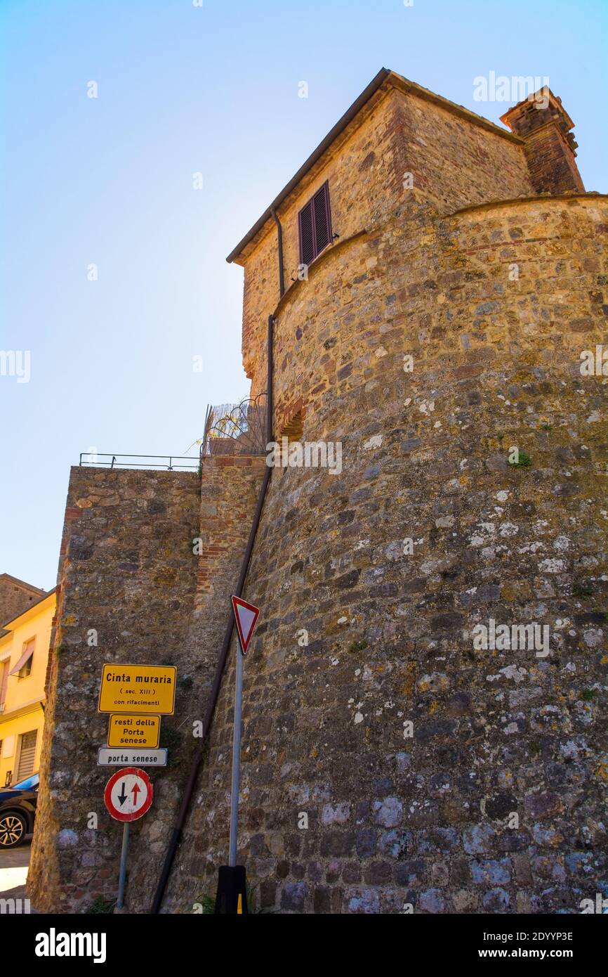 A former gateway, Porta Senese, in the medieval 13th century fortified ...