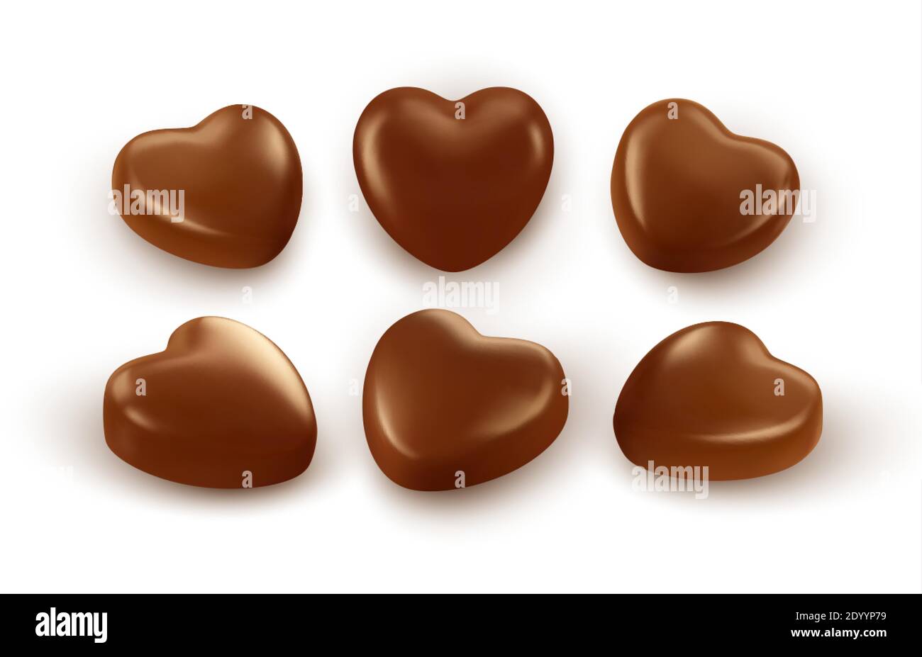 Set of realistic heart shaped chocolates isolated on white background. Festive design element for Happy Valentines Day. Vector illustration Stock Vector