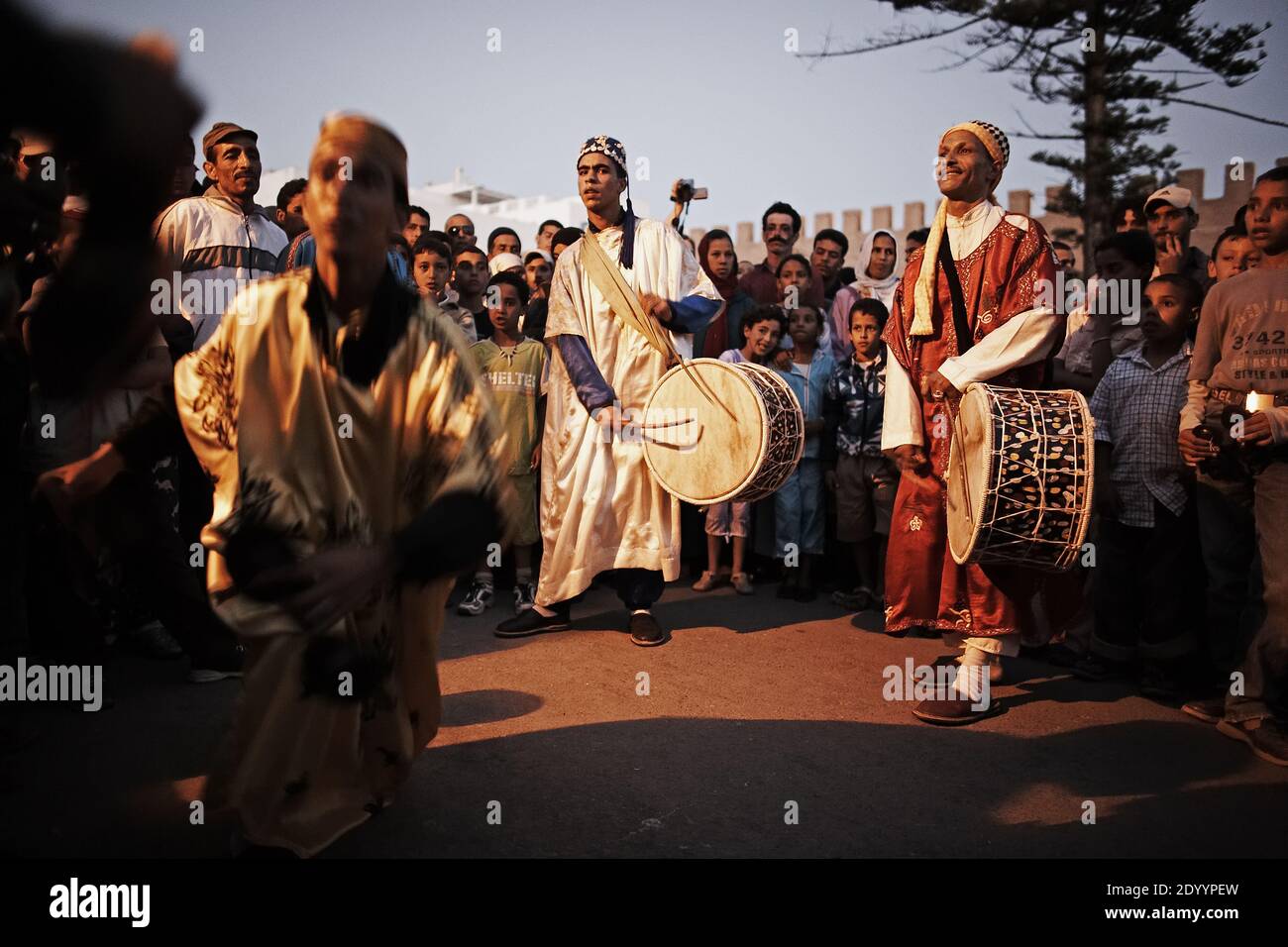 Gnaoua World Music Festival in Essaouira .Gnawa musicians performing allover the town in Essouira Stock Photo