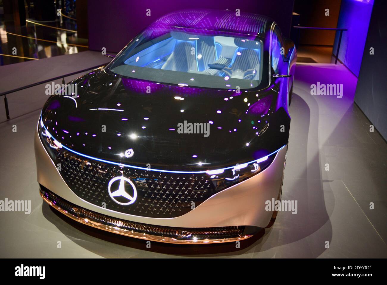 Allelectric Mercedes Benz Vision EQS vehicle on display at CES world's