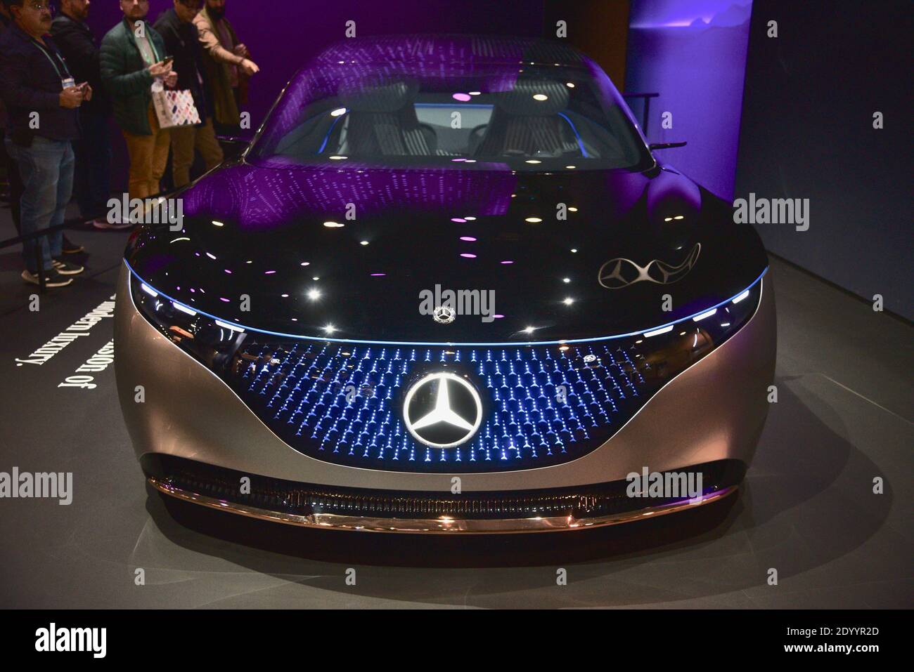 Allelectric Mercedes Benz Vision EQS vehicle on display at CES world's