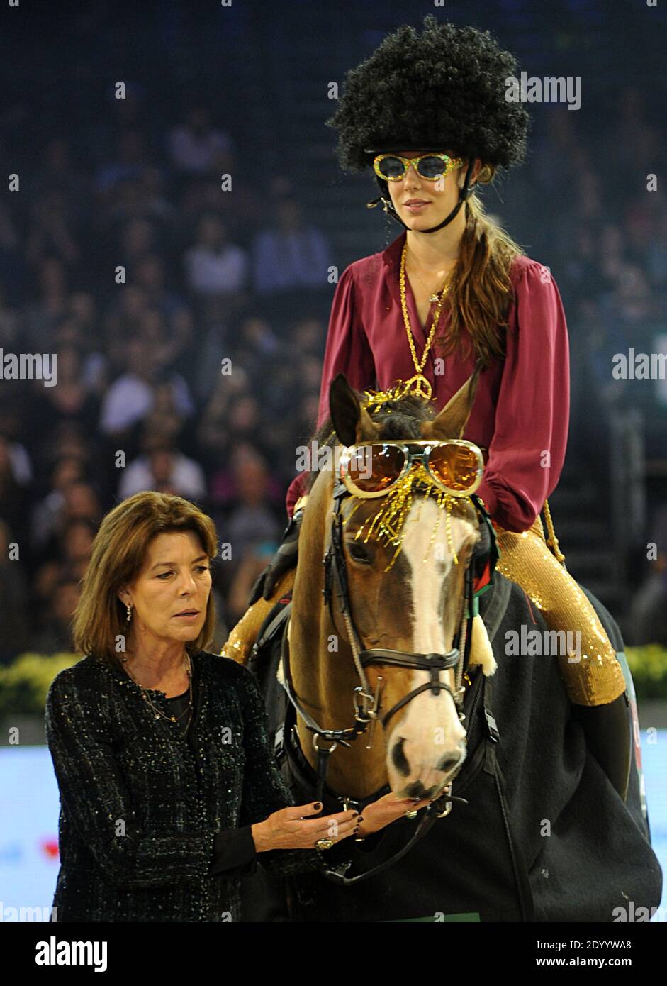 Daughter of Princess Caroline of Monaco Charlotte Casiraghi gave birth to a baby boy she had with actor and comedian Gad Elmaleh at the Princess Grace Hospital in Monaco on Tuesday it was reported on Wednesday December 18. File photo : Caroline of Hanover and daughter Charlotte Casaraghi participates to at the Amade price during the Gucci Masters International Jumping Competition in Villepinte, North of Paris, France on December 3, 2011. Photo by Giancarlo Gorassini/ABACAPRESS.COM Stock Photo