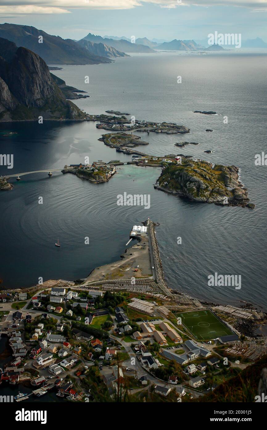 View to Reine of Reinebringen, Lofoten Norway Stock Photo