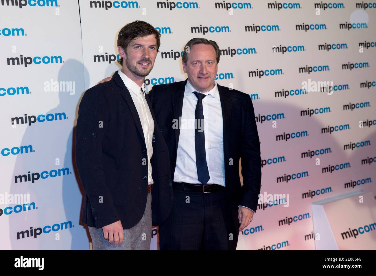 Actor Gwilym Lee (L), actor Neil Dudgeon (R) poses during a photocall for the film 'Midsumer Murders' at the MIPCOM TV and entertainment Market in Cannes, France on October 7, 2013. Photo by Syspeo.R/ABACAPRESS.COM Stock Photo