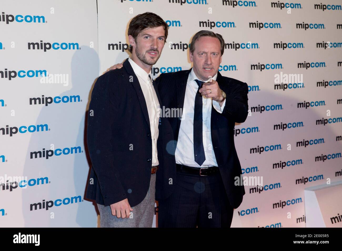 Actor Gwilym Lee (L), actor Neil Dudgeon (R) pose during a photocall for the film 'Midsumer Murders' at the MIPCOM TV and entertainment Market in Cannes, France on October 7, 2013. Photo by Syspeo.R/ABACAPRESS.COM Stock Photo