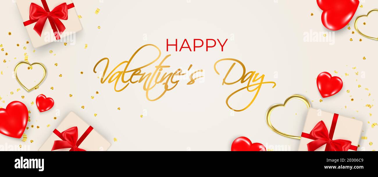 Valentines day greeting card. Vector illustration of realistic red 3d ...
