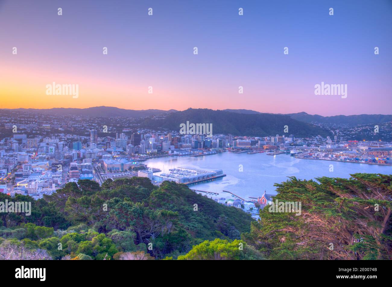 Sunset aerial view of Wellington, New Zealand Stock Photo