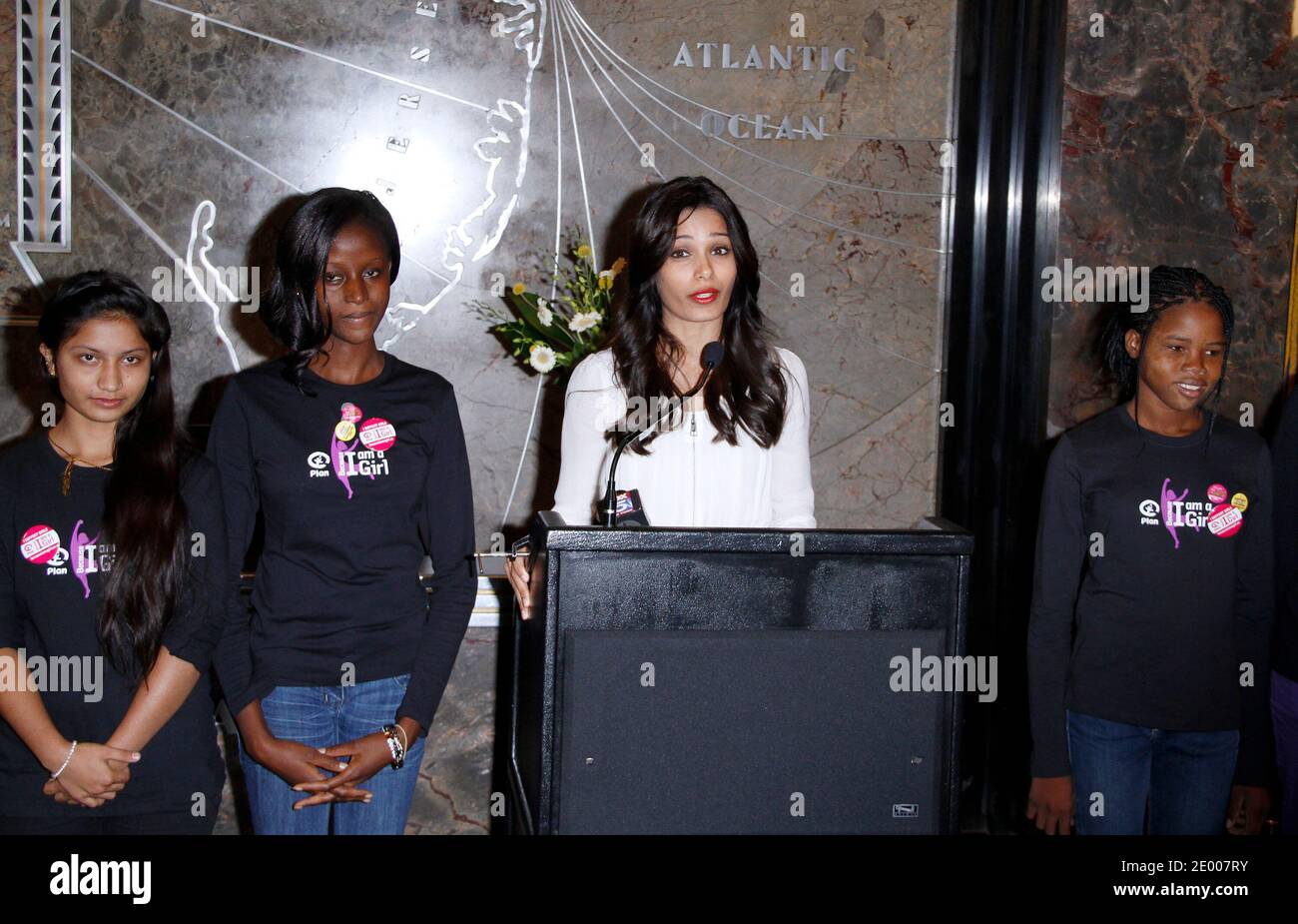 Freida Pinto speaks before lighting The Empire State Building in honor