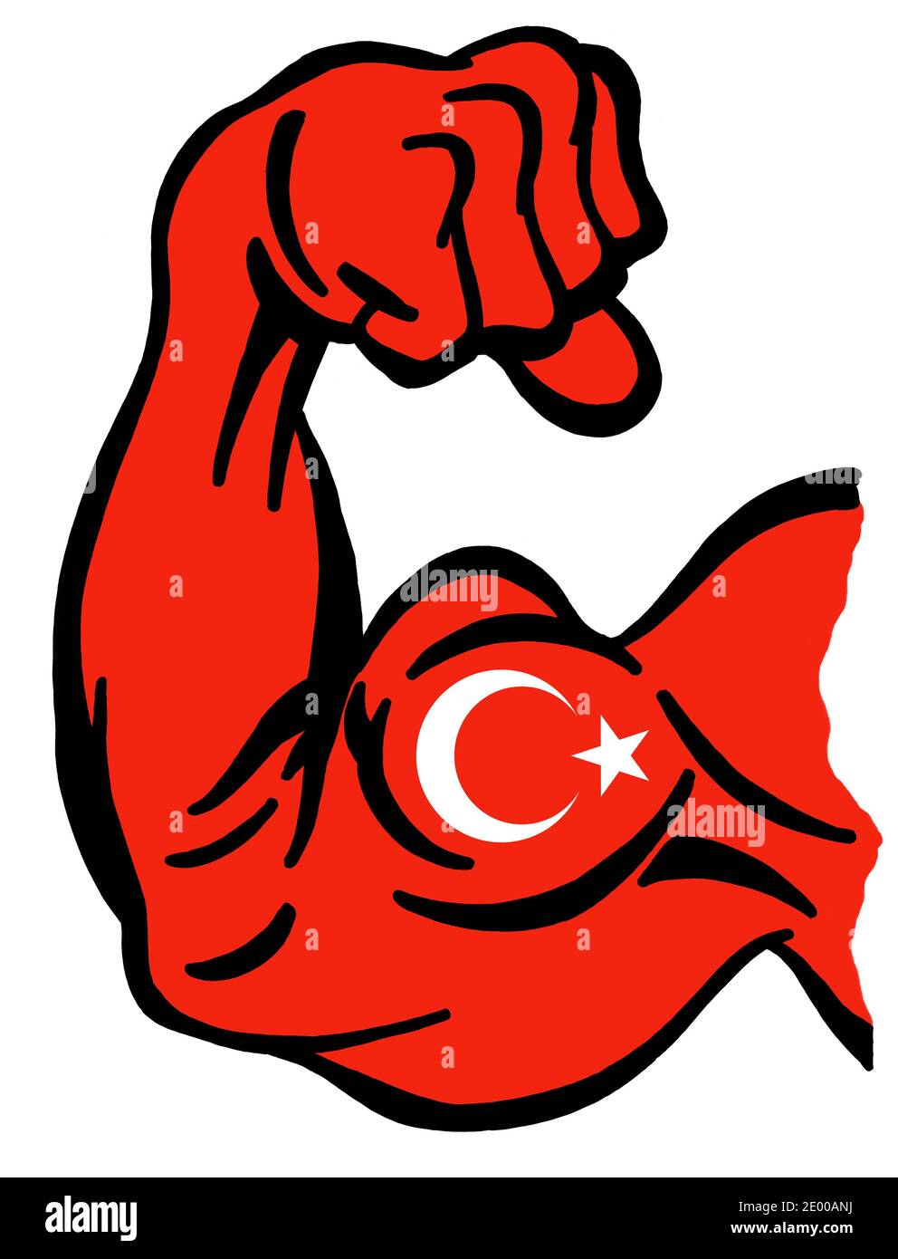 Biceps painted with colors of Turkish flag as symbol of power of Recep Tayyip Erdogan, president of Turkey Stock Photo