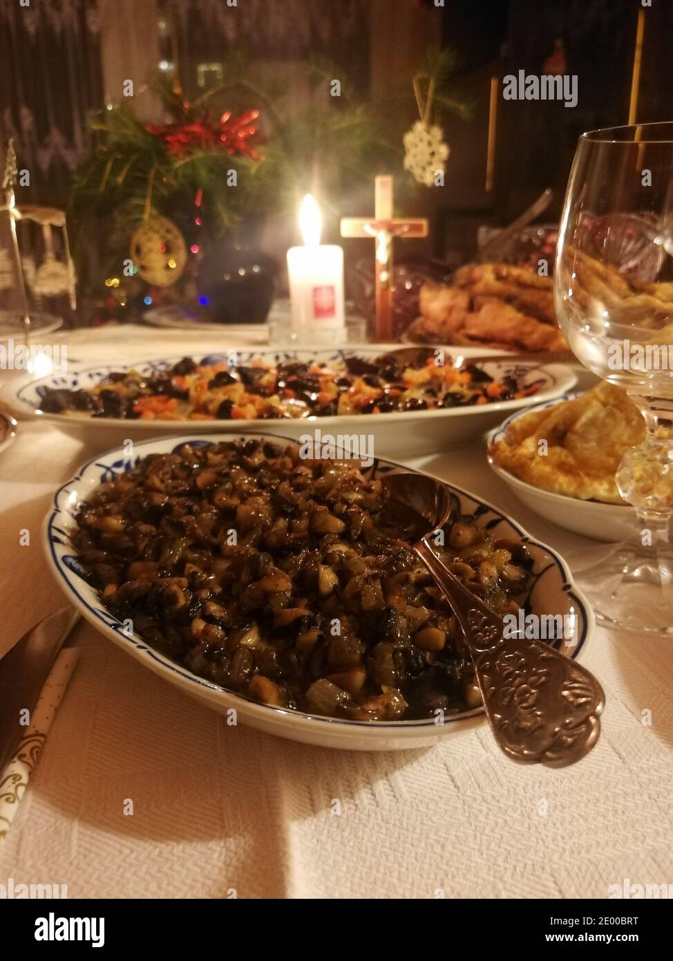 Traditional Christmas Eve food served for Christmas Eve supper Stock