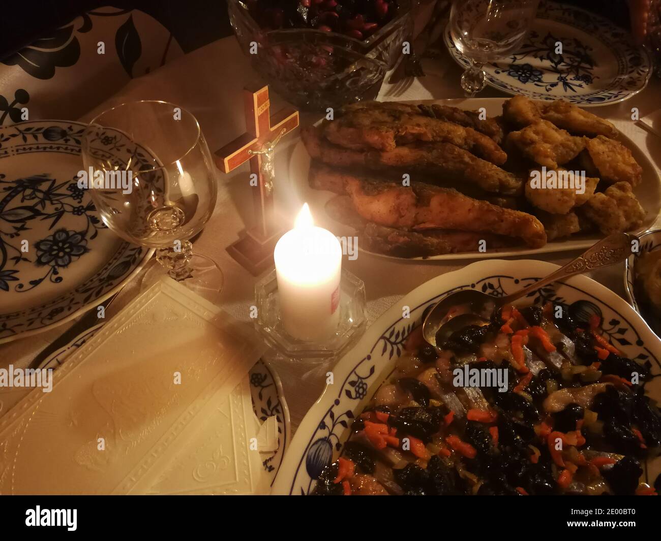 Traditional Christmas Eve food served for Christmas Eve supper Stock