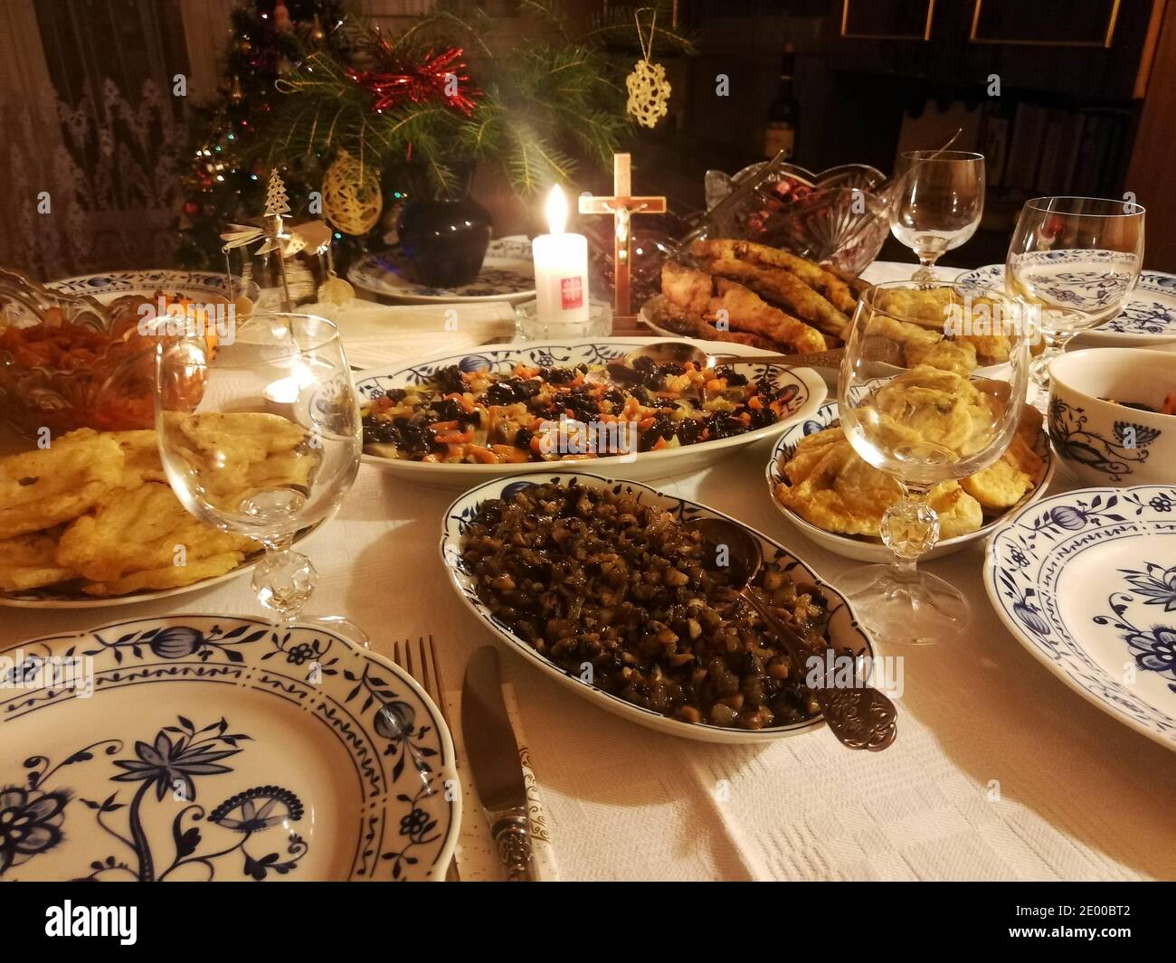 Traditional Christmas Eve food served for Christmas Eve supper Stock