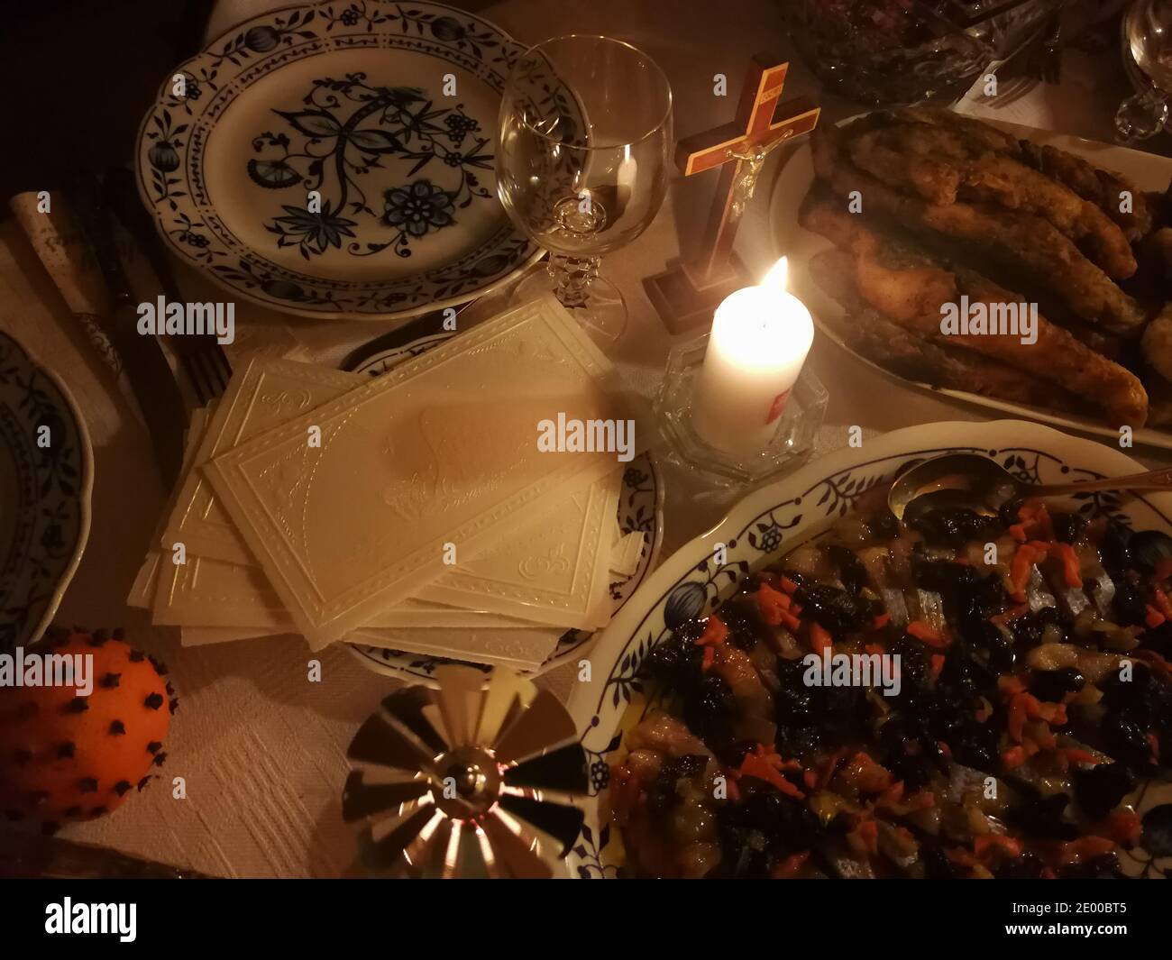 Traditional Christmas Eve food served for Christmas Eve supper Stock