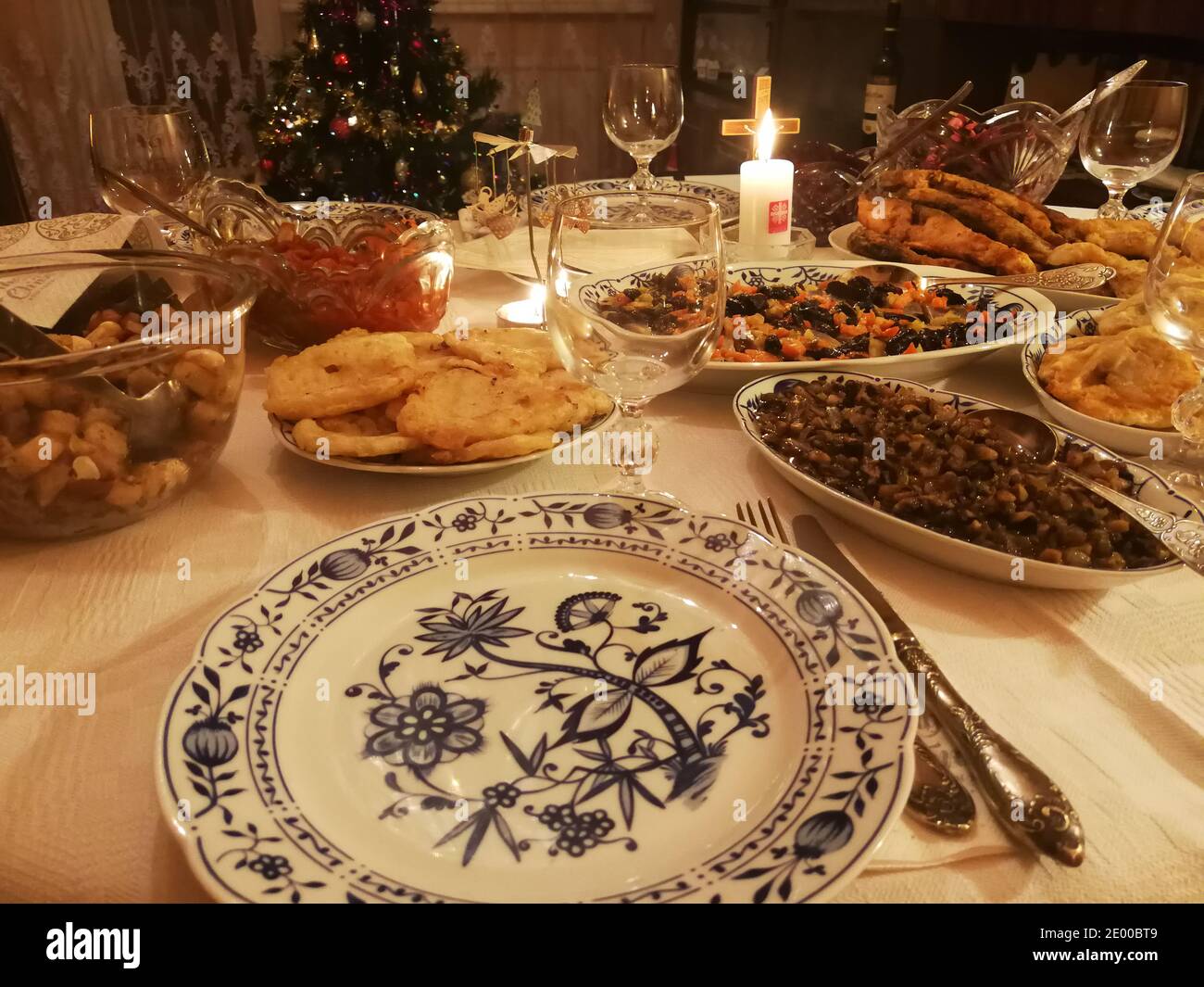 Traditional Christmas Eve food served for Christmas Eve supper Stock