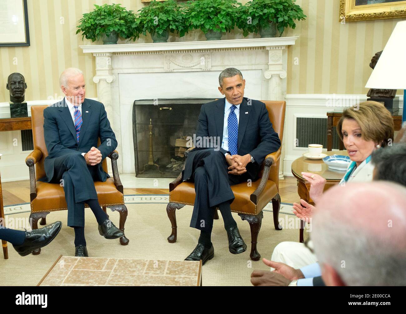 United States President Barack Obama and Vice President Joe Biden meet with members of the U.S. House Democratic Leadership including U.S. House Democratic Leader Nancy Pelosi (Democrat of California), right. Washington, DC, USA, October 15, 2013. Photo by Ron Sachs/CNP/ABACAPRESS.COM Stock Photo