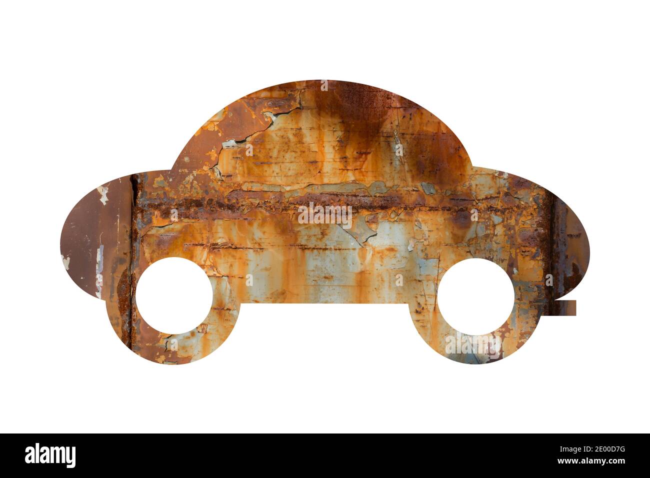 Old car is rusty and corroded. Aged vehicle in bad and porr condition after being abandoned and neglected. Illustration isolated on white Stock Photo