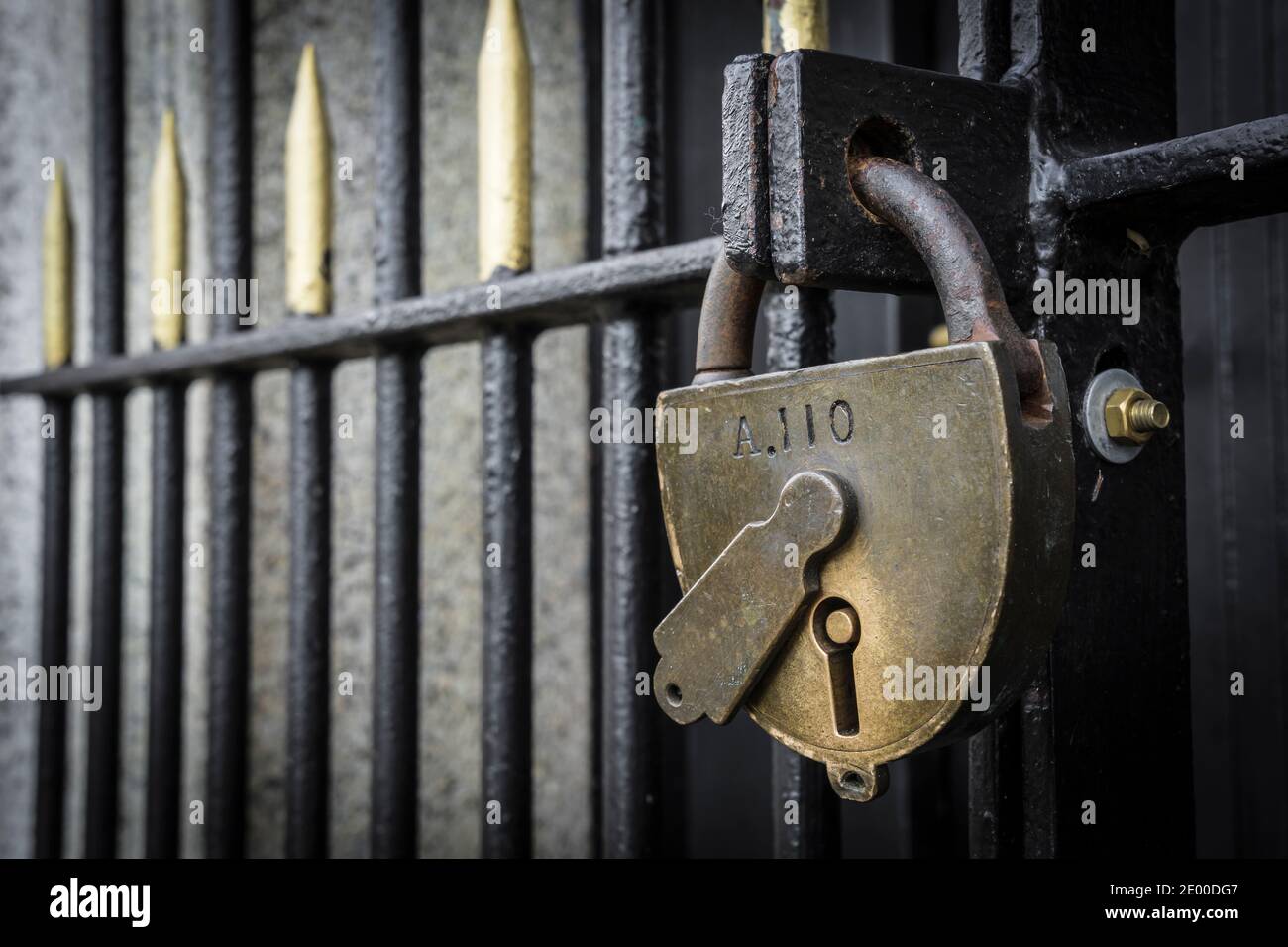 padlock on a historic gate Stock Photo Alamy