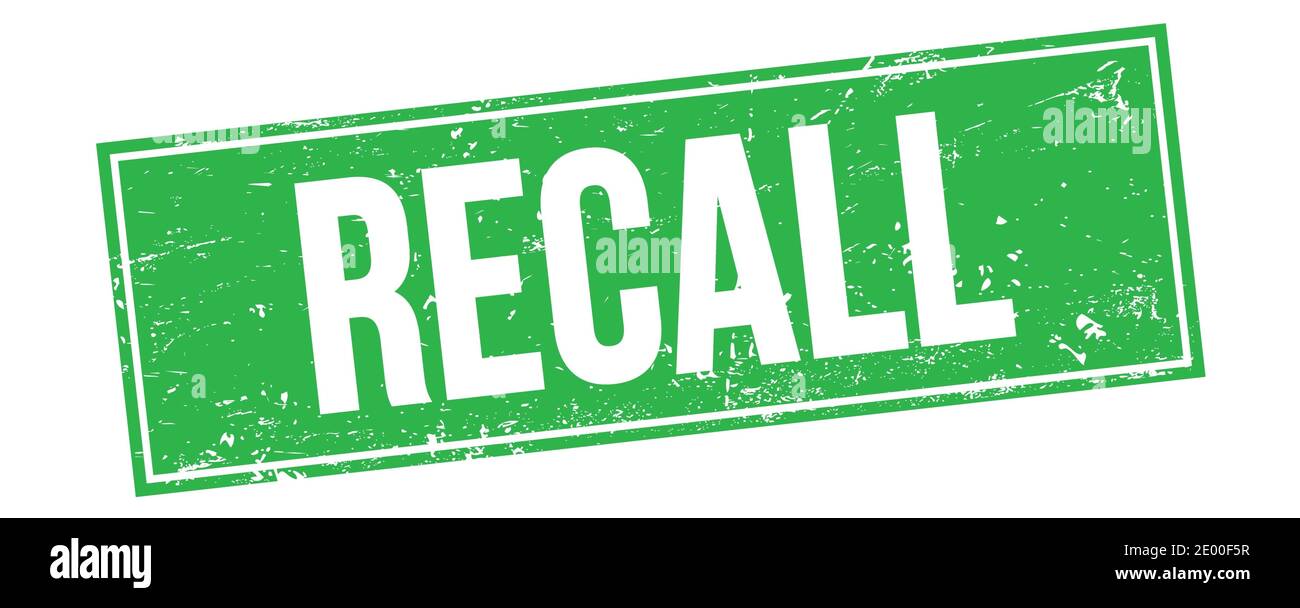 RECALL text on green grungy rectangle stamp sign Stock Photo - Alamy