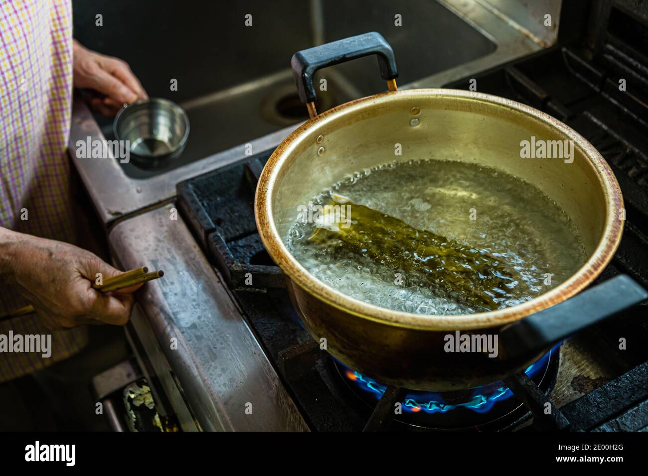 Making a Japanese miso soup in Nishiizu, Japan Stock Photo