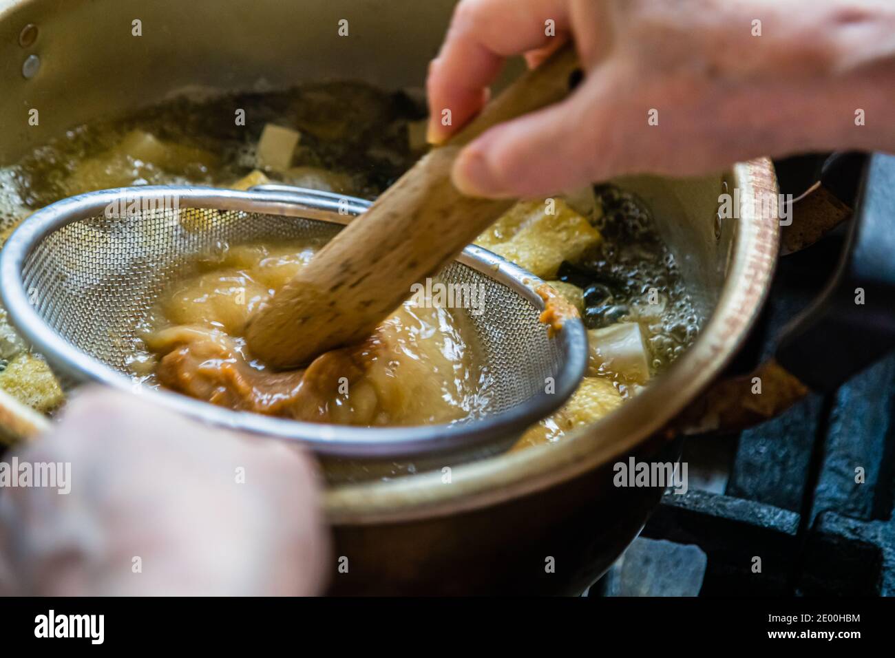 Making a Japanese miso soup in Nishiizu, Japan Stock Photo