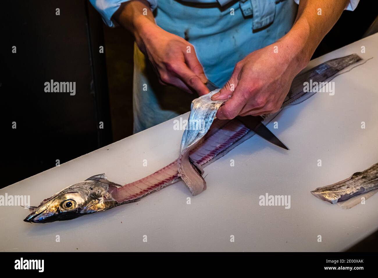 Restaurant Preparation of Fish-Dish in Shizuoka, Japan Stock Photo