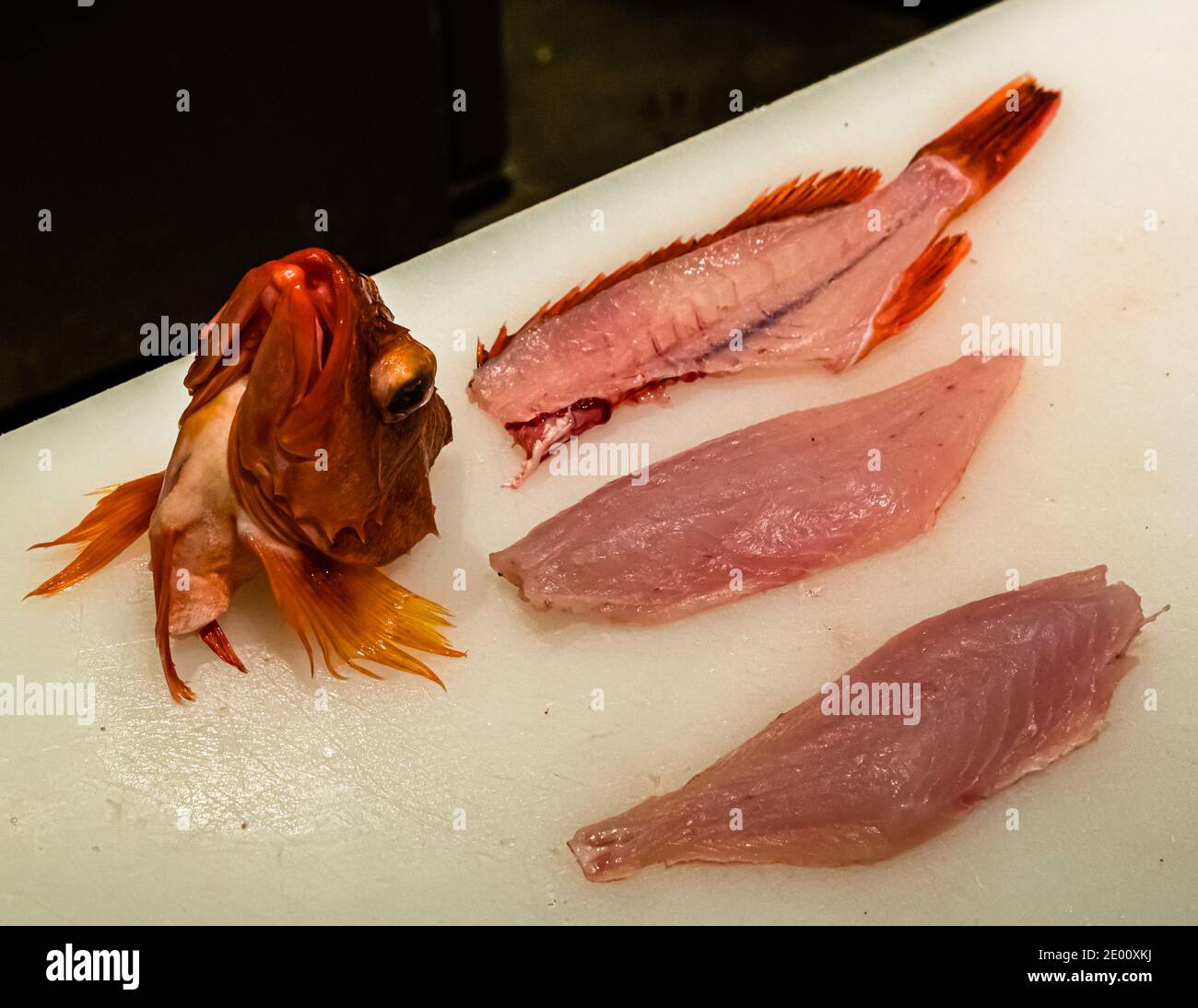 Restaurant Preparation of Fish-Dish in Shizuoka, Japan Stock Photo