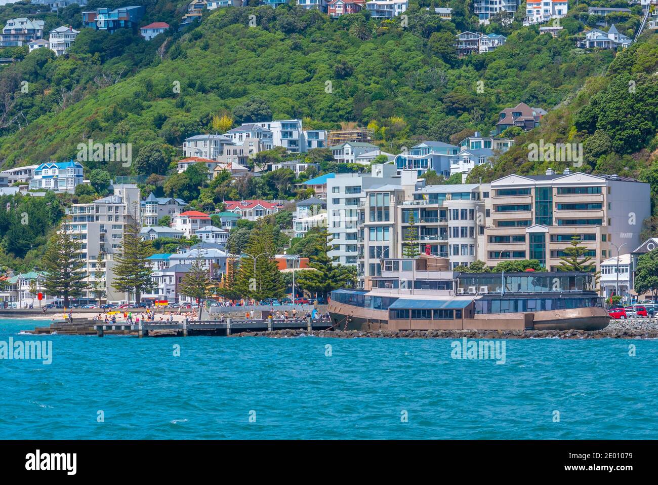 Oriental bay beach in Wellington, New Zealand Stock Photo