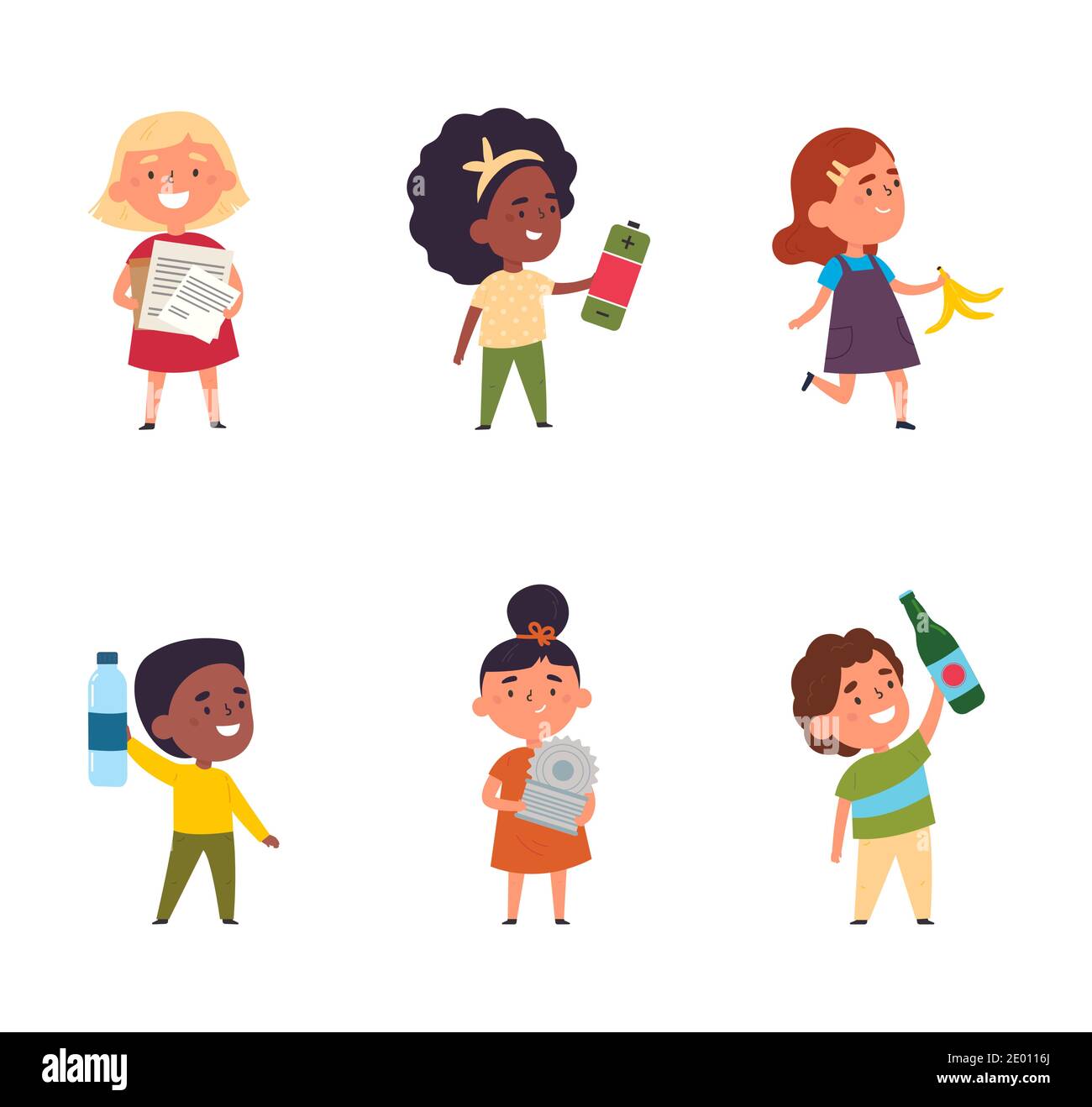 Group of happy children collect waste Stock Vector