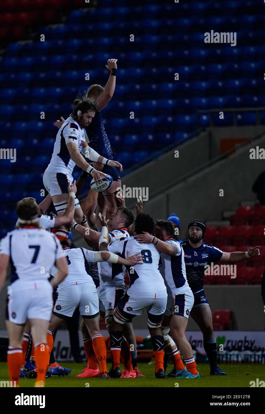 Edinburgh Rugby second-row Ben Toolis wins a line out during the European Champions Cup match Sale Sharks -V- Edinburgh Rugby at The AJ Bell Stadium, Stock Photo