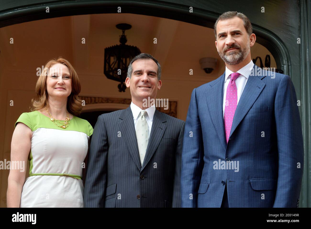 Felipe, the Prince of Asturias is welcome by the Los Angeles Mayor Eric Garcetti for a breakfast at the Getty House in Los Angeles, CA, USA on November 15, 2013. Photo by Lionel Hahn/ABACAPRESS.COM Stock Photo