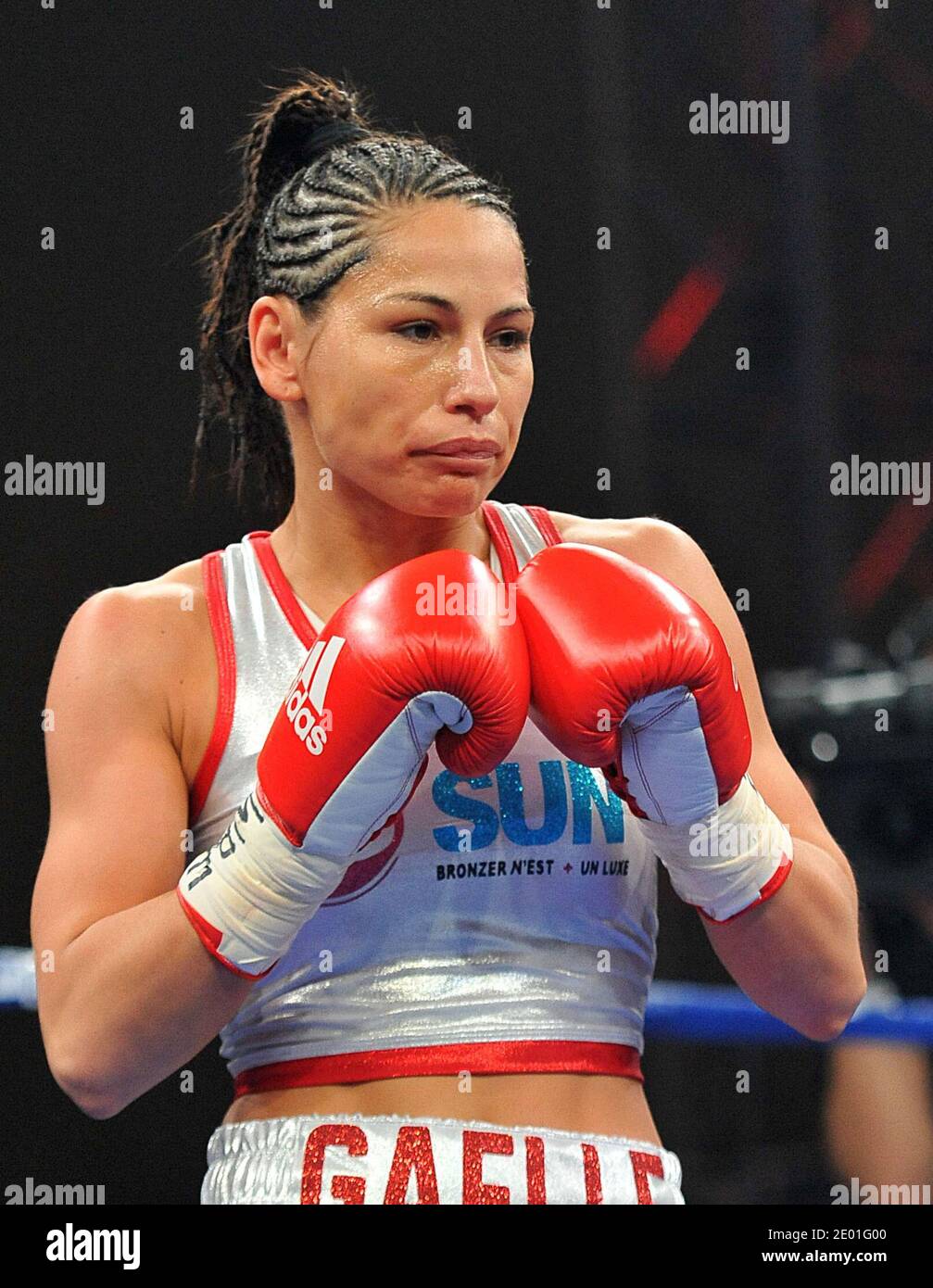 France's Gaelle Amand becomes World Champion WBF featherweight in Cergy  Pontoise suburb of Paris, France on November 30, 2013. Gaelle Amand defeats  Irma Balijagic Adler. Photo by Thierry Plessis/ABACAPRESS.COM Stock Photo -