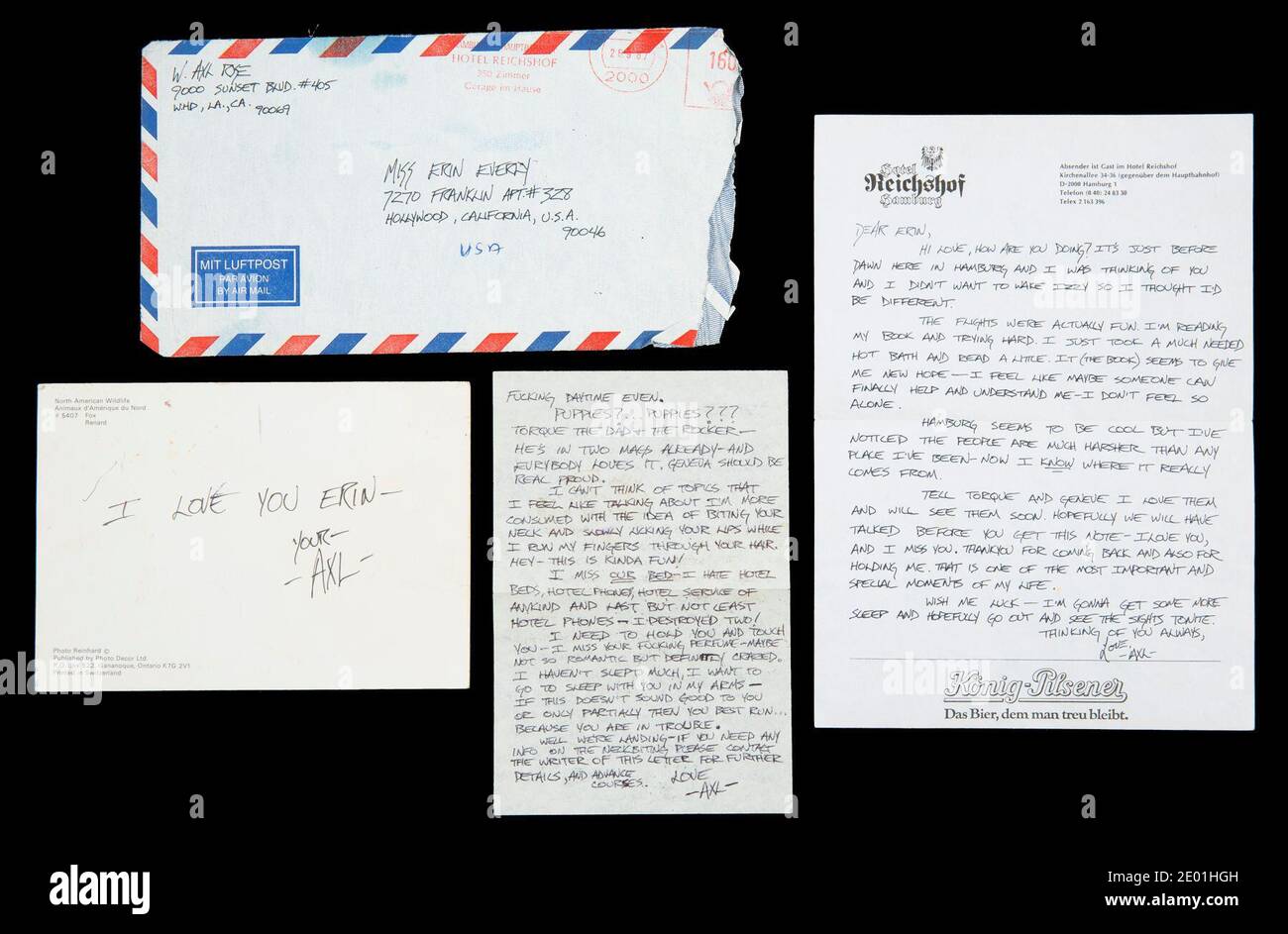 A set of HATE letters to then wife Erin Everly from Axl Rose of Guns n'  Roses is on display from the upcoming Icons & Idols: Rock 'n' Roll auction  to New