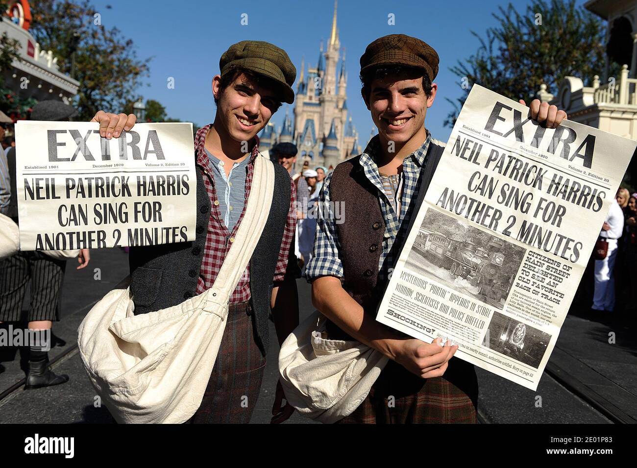 Cast Members From Disney S Broadway Musical Newsies Tape A Musical Number For The Disney Parks Christmas Day Parade Tv Special At The Magic Kingdom Park At Walt Disney World Resort In Lake