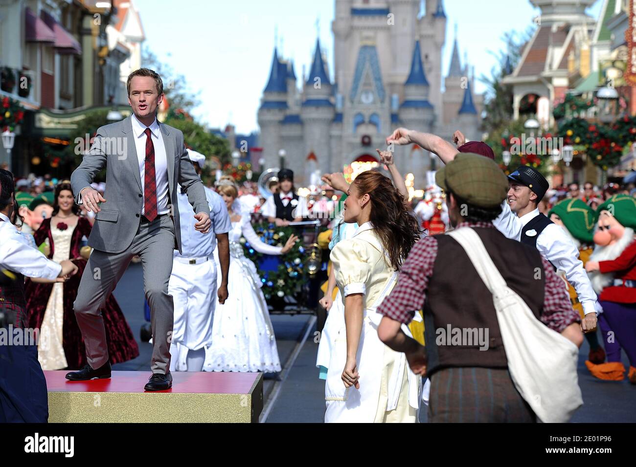 Emmy Award-winning actor Neil Patrick Harris tapes a musical number for the  Cast members from Disney's Broadway musical "Newsies" tape a musical number  for the Disney Parks Christmas Day Parade TV special