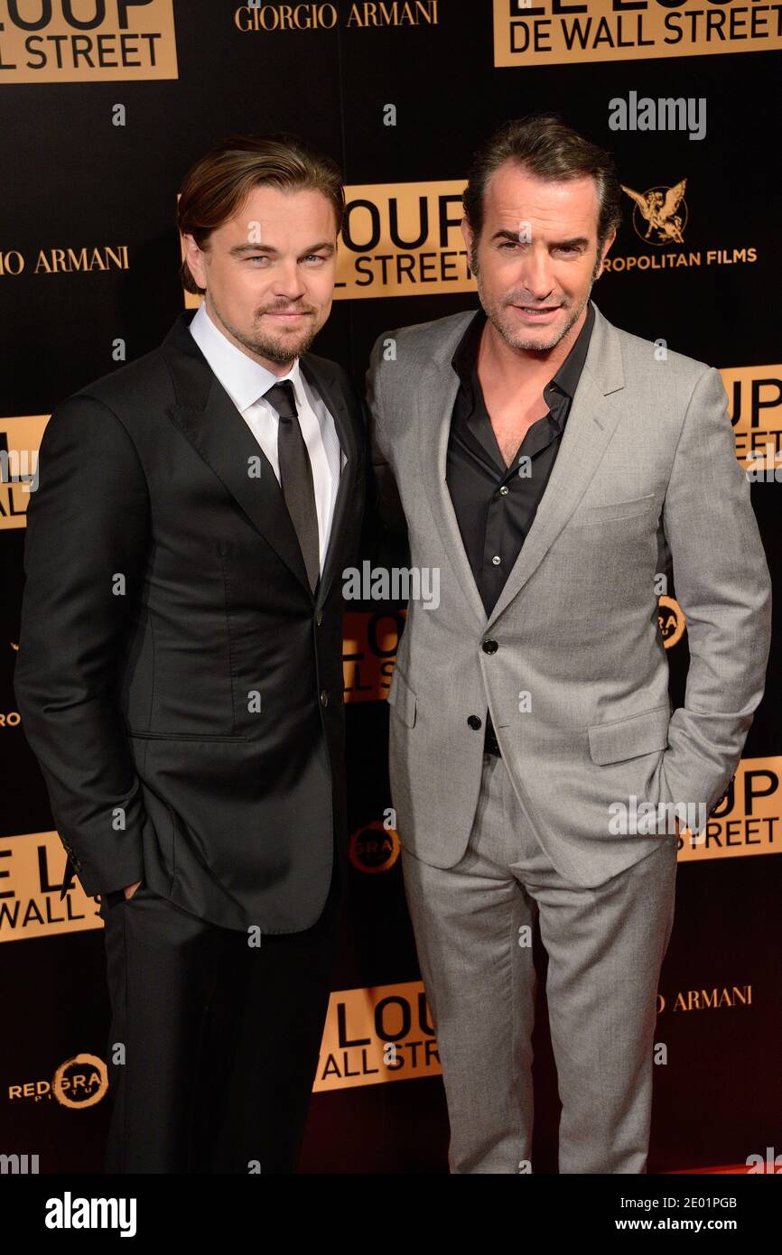 Leonardo DiCaprio and Jean Dujardin attending the premiere of the film Le  Loup de Wall Street (The Wolf of Wallstreet) held at the Cinema Gaumont  Opera in Paris, France on December 9,